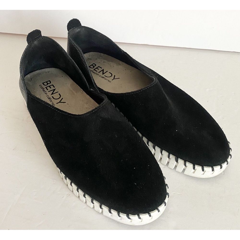 Bendy The Bendy Shoe Women 37 sz 7 Black Good Suede Leather Slip On Flats‎